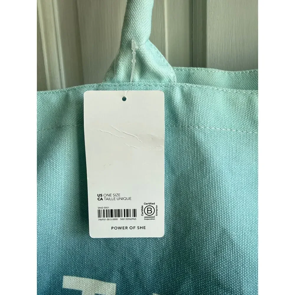NEW Athleta Blue Ombre Canvas Tote Bag Large Logo Gym Beach Shopping NWT